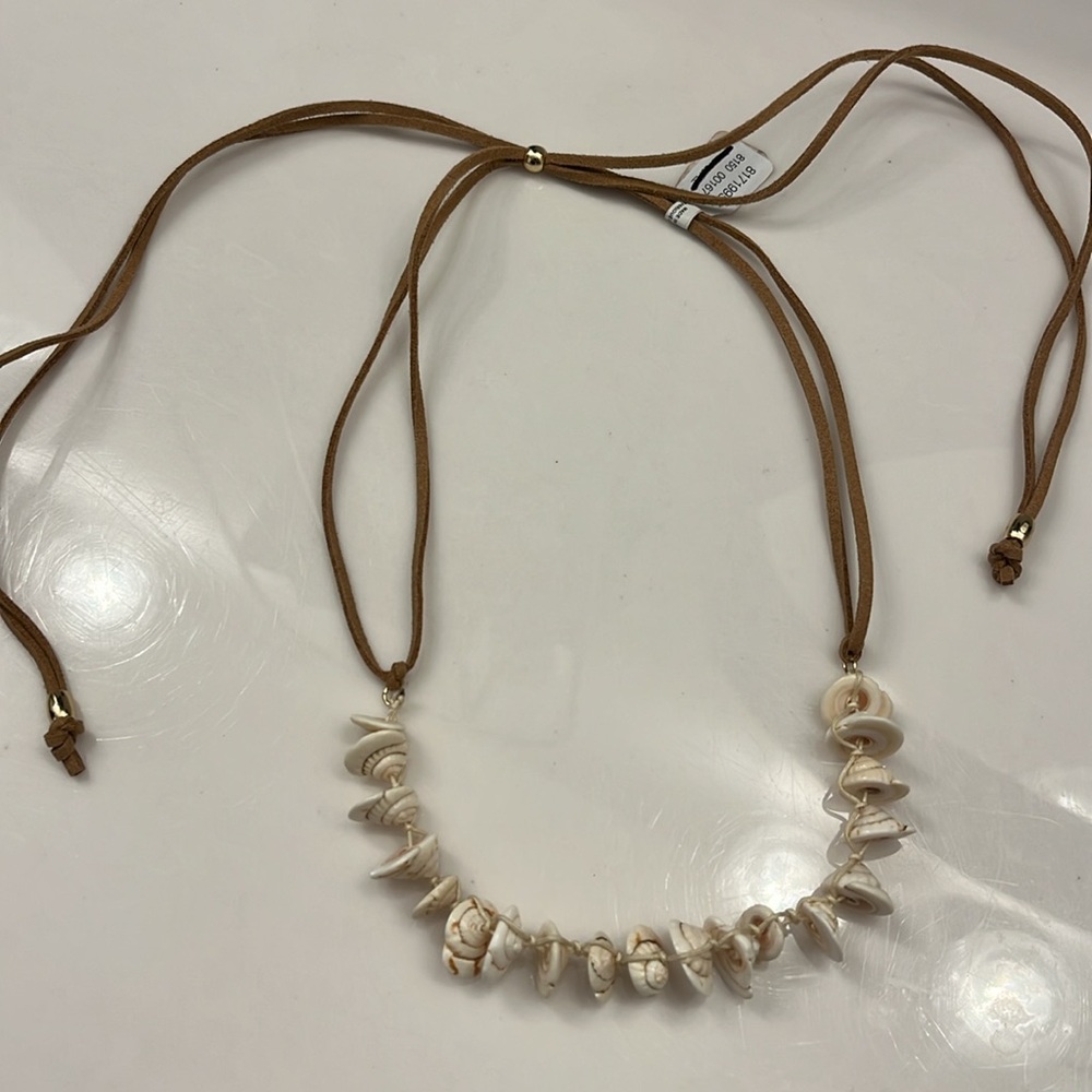 Free People Cream Shell Bead Necklace with Tan Cord